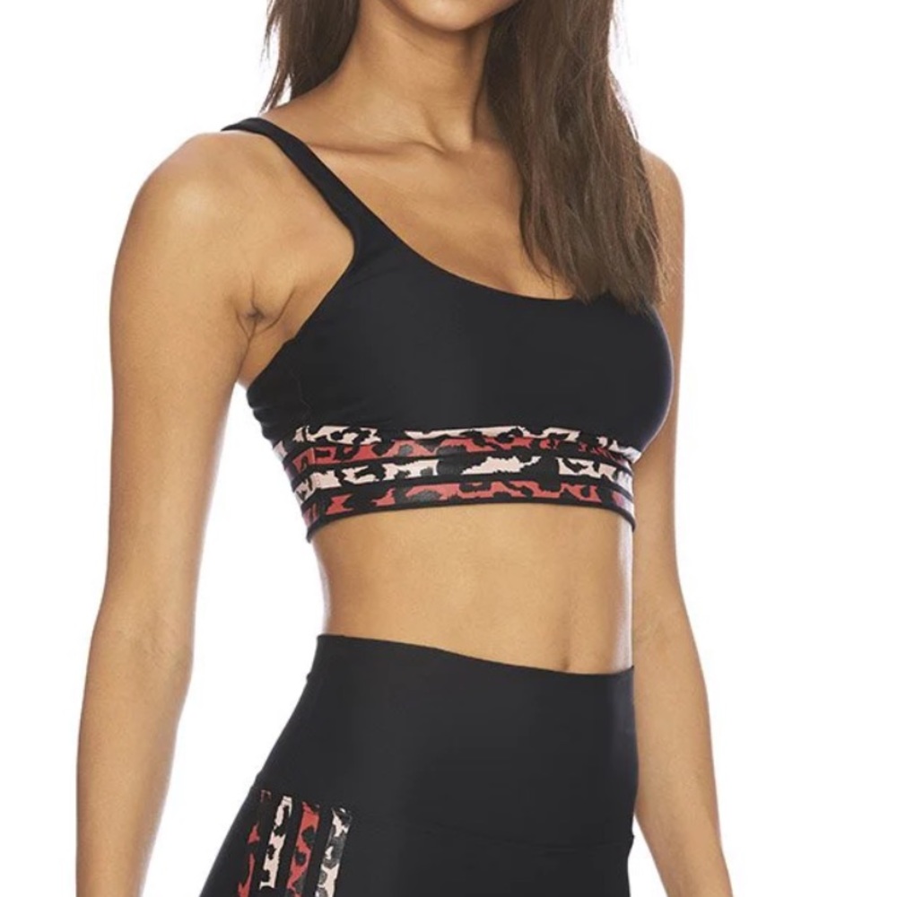 NWT Beach Riot Leah black sports bra with cheetah print stripes